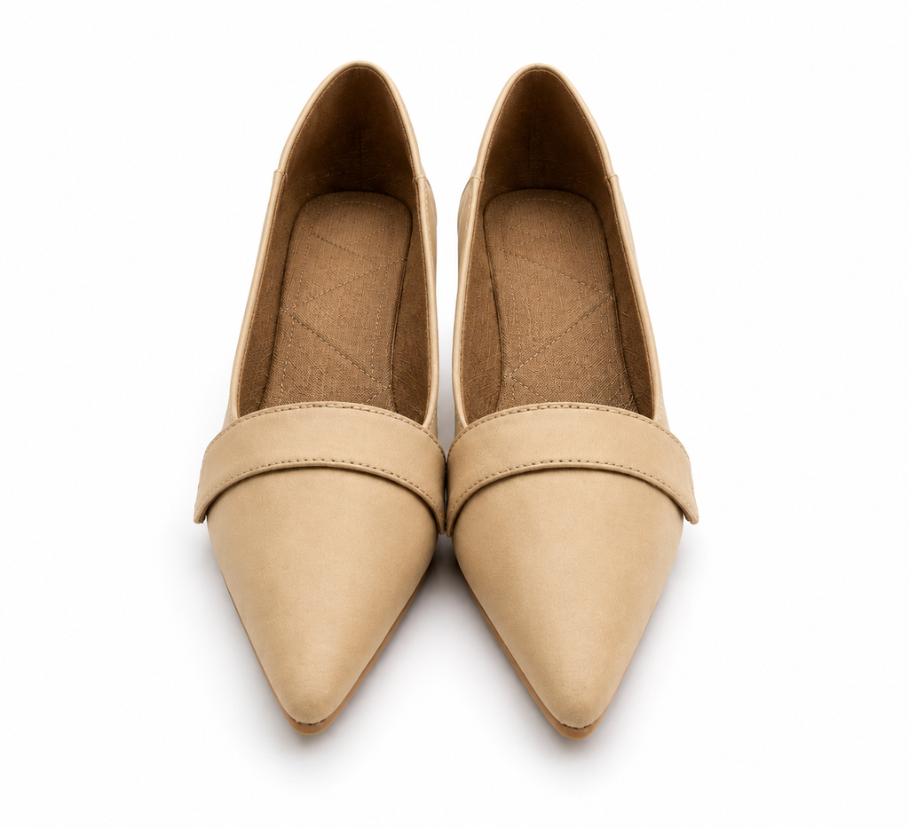 Women's Beige Pointed Toe Block Heel Pumps | Closed Toe Dress Heels