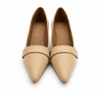 Women's Beige Pointed Toe Block Heel Pumps | Closed Toe Dress Heels