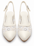 Ivory Mesh Block Heel Wedding Shoes | Closed Toe Slingbacks