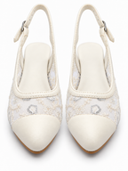 Ivory Mesh Block Heel Wedding Shoes | Closed Toe Slingbacks