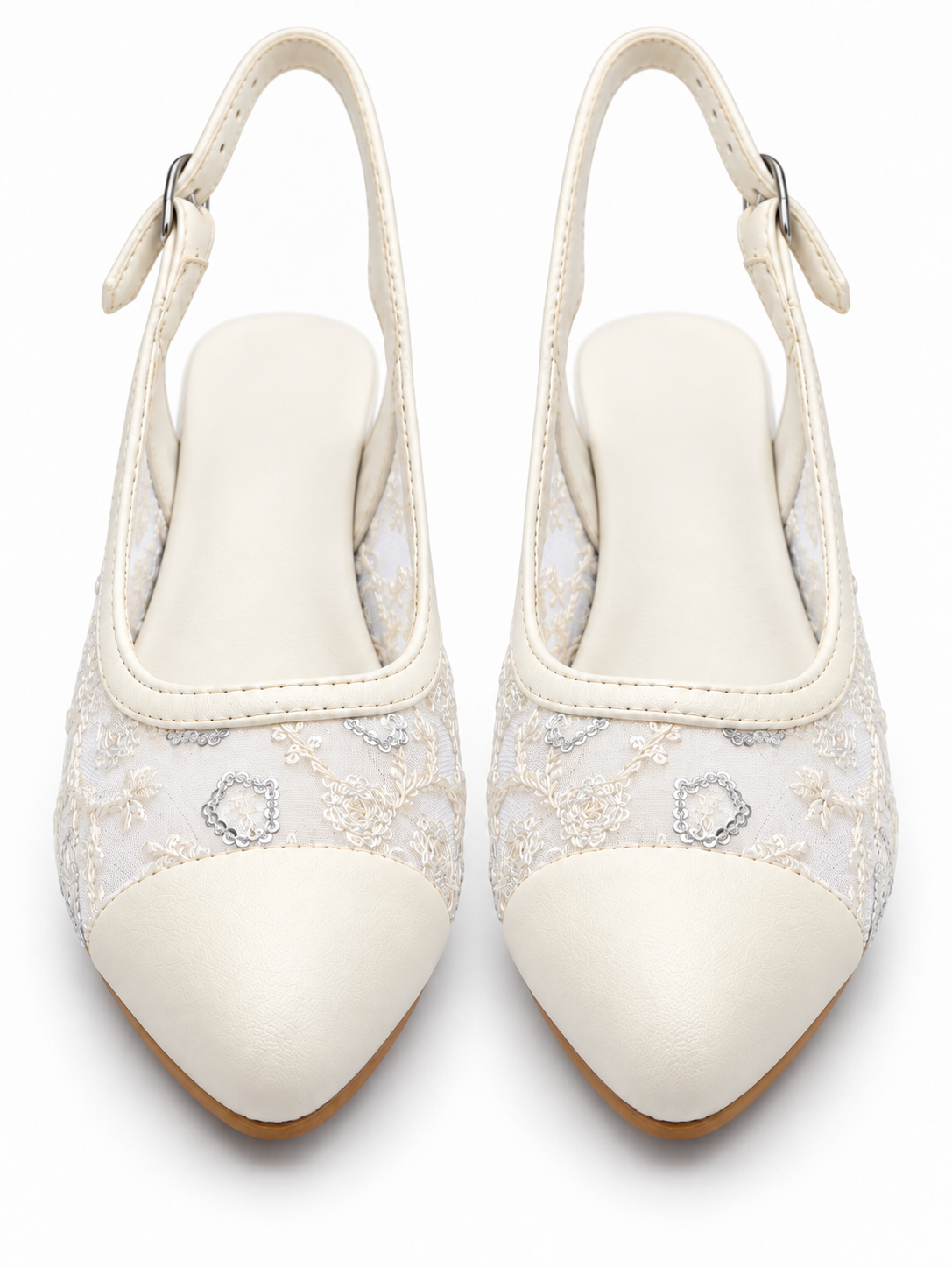 Ivory Mesh Block Heel Wedding Shoes | Closed Toe Slingbacks