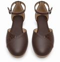 Chocolate Brown Ankle Strap Flats | Closed Toe & Low Block Heel
