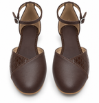 Chocolate Brown Ankle Strap Flats | Closed Toe & Low Block Heel