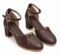 Chocolate Brown Ankle Strap Pumps | Closed Toe & Block Heel