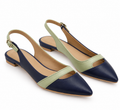 Navy Blue & Sage Green Pointed Toe Slingback Flats | Low Heel