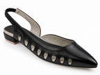 Black Pointed Toe Slingback Flats with Cutout Detail