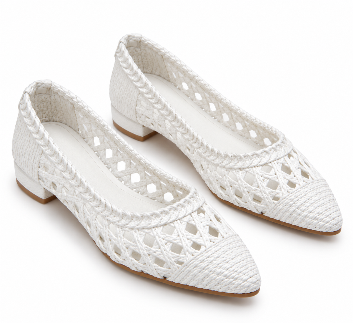 Women's Ivory Woven Ballet Flats | Pointed Toe & Low Block Heel