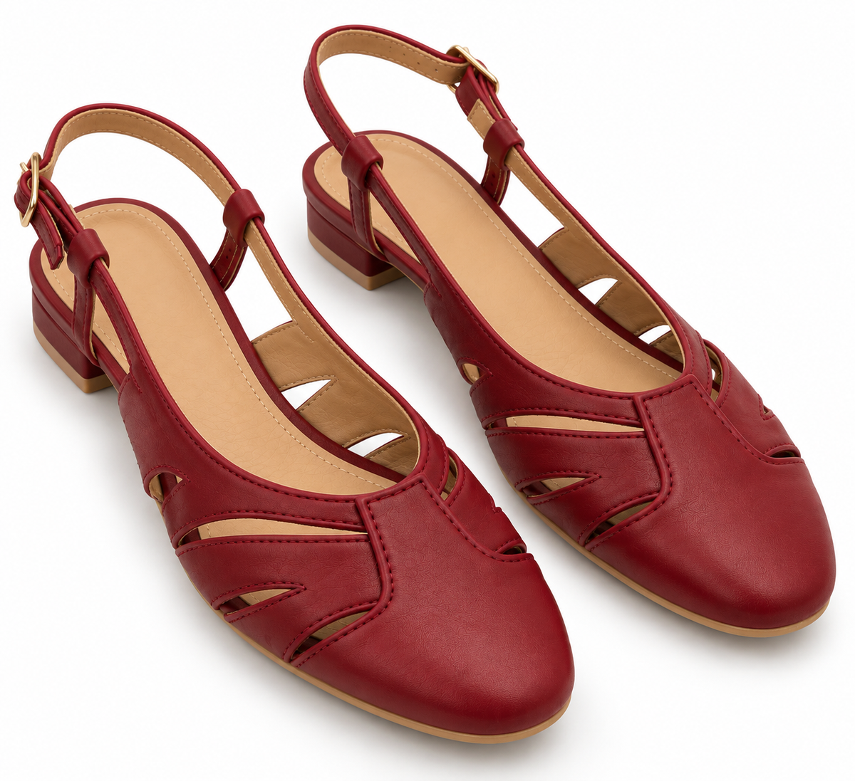 Women's Red Slingback Shoes – Closed Toe, Cutout & Low Block Heel