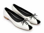 Women's White & Black Lace-Up Ballet Flats | Low Block Heel