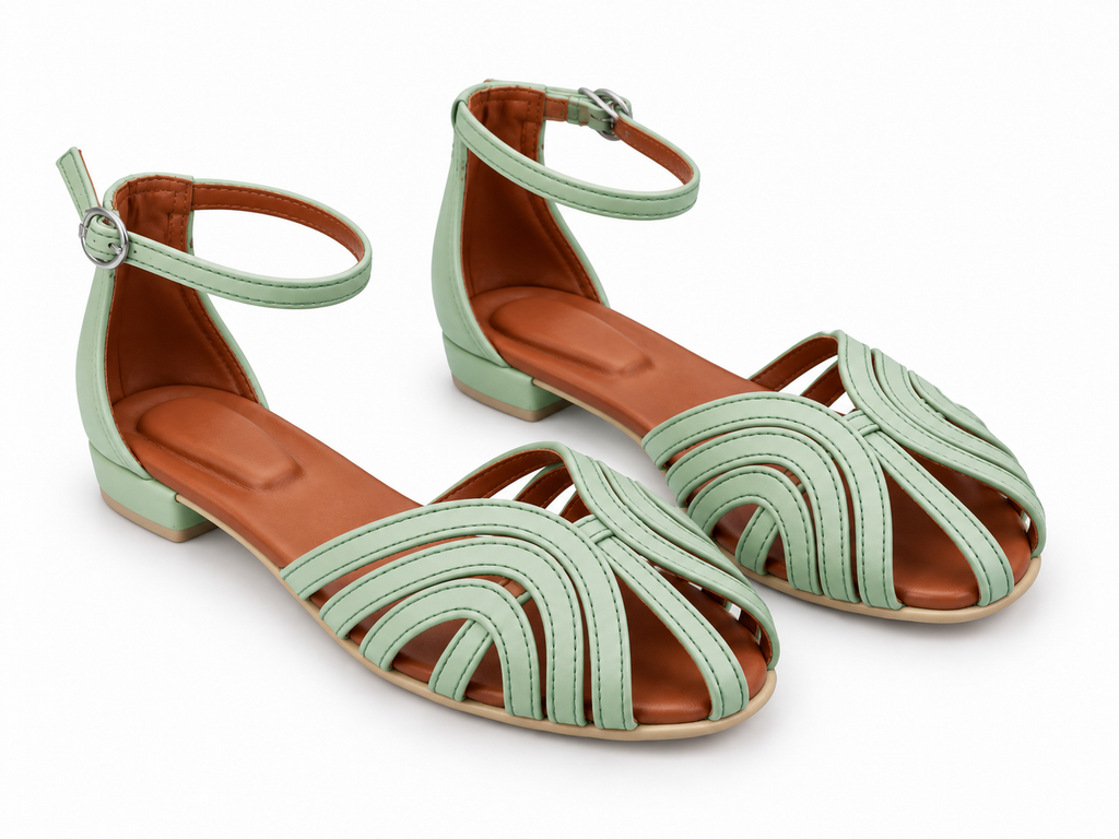 Women's Mint Green Ankle Strap Sandals | Strappy Open Toe & Low Block Heel