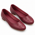 Women's Burgundy Perforated Leather Ballet Flats | Round Toe