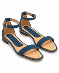 Women's Denim Blue Ankle Strap Sandals – Open-Toe Low Block Heel