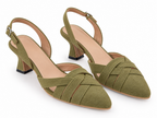 Olive Green Pointed Toe Slingback Heels | Criss Cross Straps