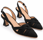 Black Pointed Toe Slingback Heels | Criss Cross Straps
