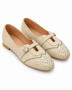 Beige Mary Jane Ballet Flats for Women | Buckle Strap, Cutout Toe