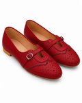 Women's Red Mary Jane Flats | Brogue Detail & Buckle Strap