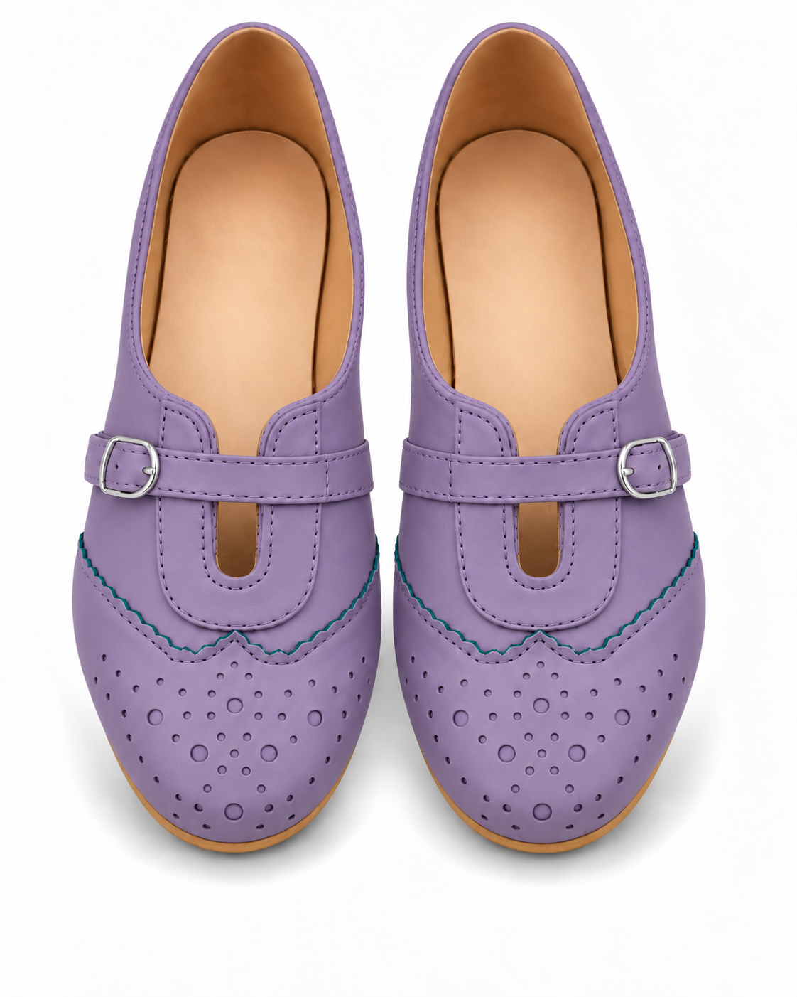 Women's Purple Mary Jane Flats | Perforated Buckle Ballet Shoes