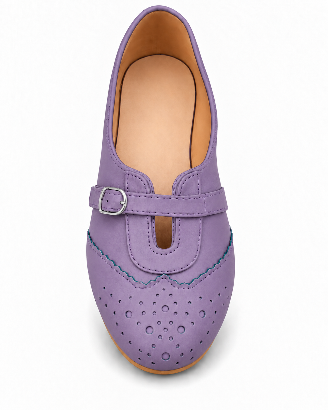 Women's Purple Mary Jane Flats | Perforated Buckle Ballet Shoes