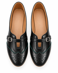 Women's Black Brogue Mary Jane Flats | Buckle Strap & Low Heel
