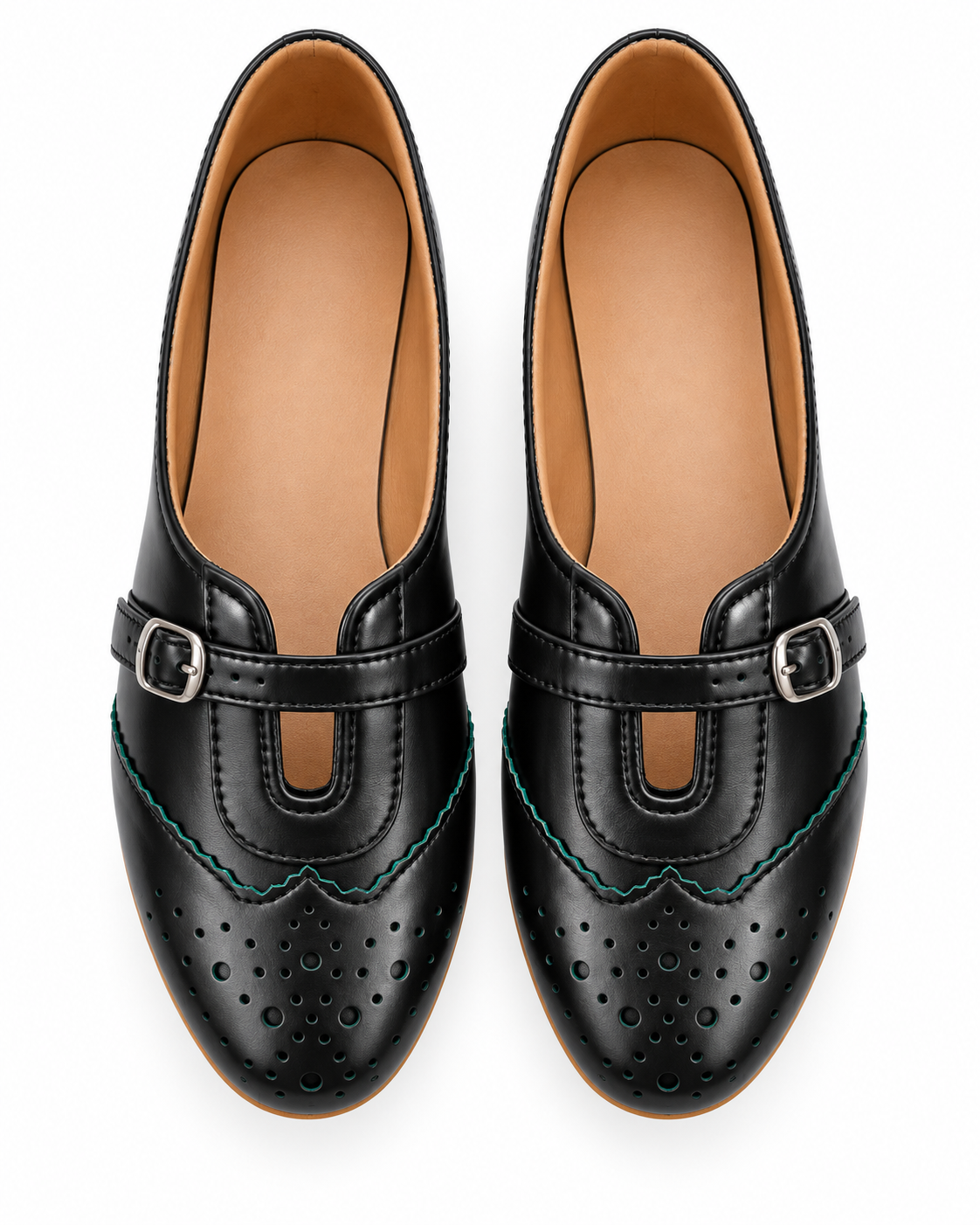 Women's Black Brogue Mary Jane Flats | Buckle Strap & Low Heel