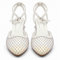 Ivory Rhinestone Mesh Ankle Strap Pumps | Clear Sculpted Heel