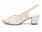Ivory Mesh Block Heel Wedding Shoes | Closed Toe Slingbacks