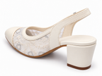 Ivory Mesh Block Heel Wedding Shoes | Closed Toe Slingbacks