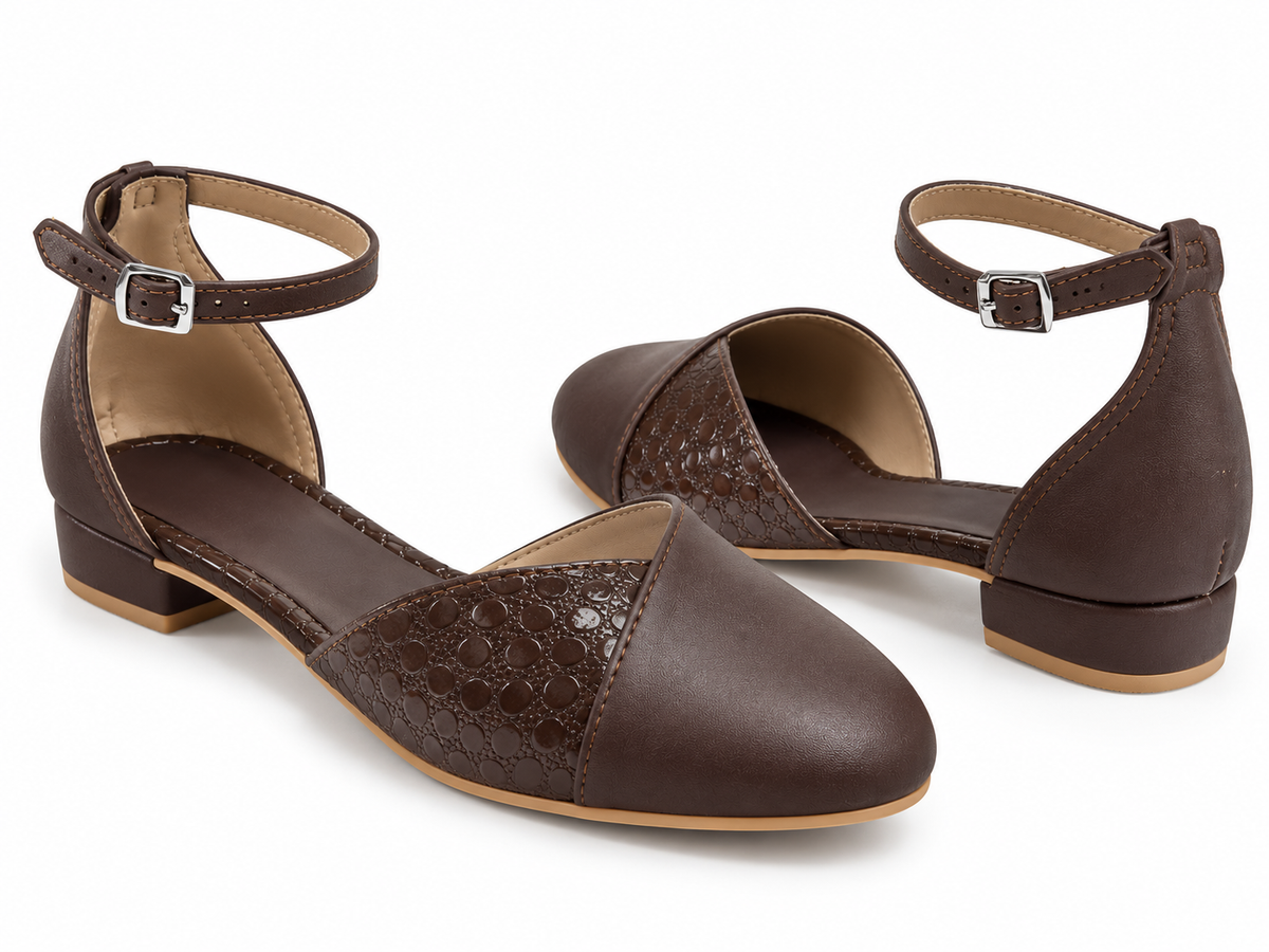 Chocolate Brown Ankle Strap Flats | Closed Toe & Low Block Heel