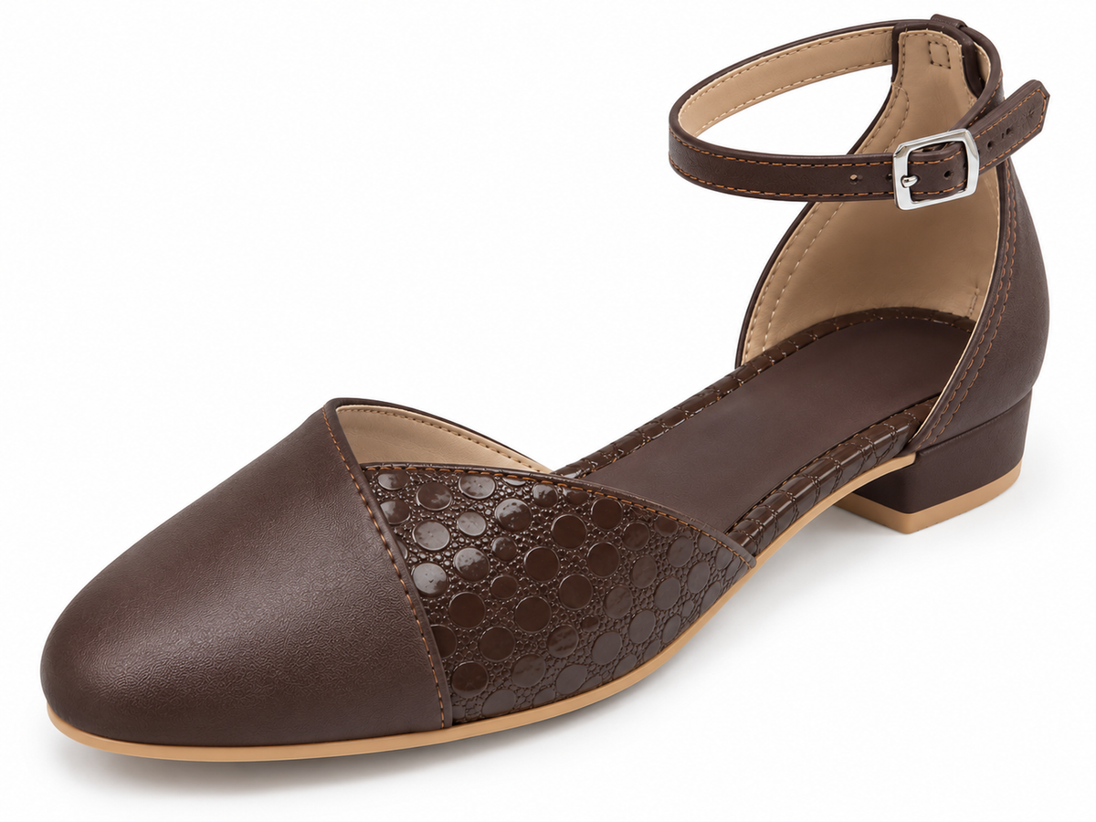 Chocolate Brown Ankle Strap Flats | Closed Toe & Low Block Heel