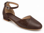 Chocolate Brown Ankle Strap Flats | Closed Toe & Low Block Heel