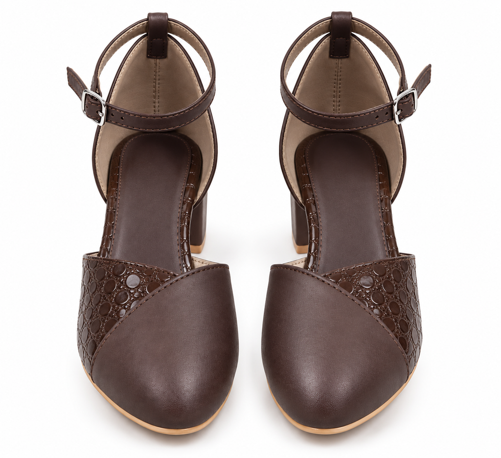 Chocolate Brown Ankle Strap Pumps | Closed Toe & Block Heel