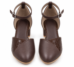 Chocolate Brown Ankle Strap Pumps | Closed Toe & Block Heel