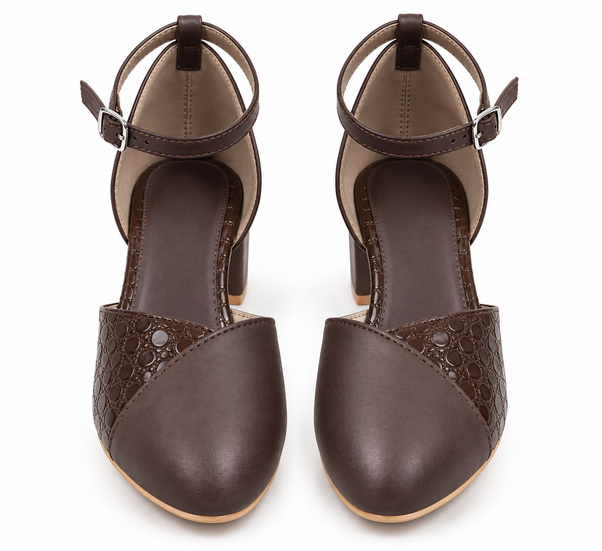 Chocolate Brown Ankle Strap Pumps | Closed Toe & Block Heel