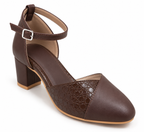 Chocolate Brown Ankle Strap Pumps | Closed Toe & Block Heel