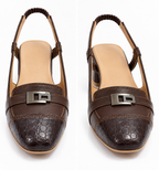 Chocolate Brown Slingback Loafers with Croc-Embossed Toe