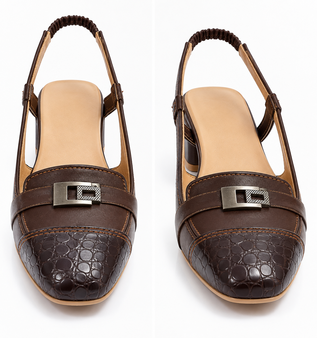 Chocolate Brown Slingback Loafers with Croc-Embossed Toe