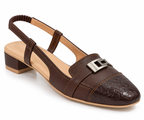Chocolate Brown Slingback Loafers with Croc-Embossed Toe