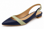 Navy Blue & Sage Green Pointed Toe Slingback Flats | Low Heel