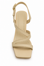 Beige Strappy Heeled Sandals with Square Toe & Slingback Strap