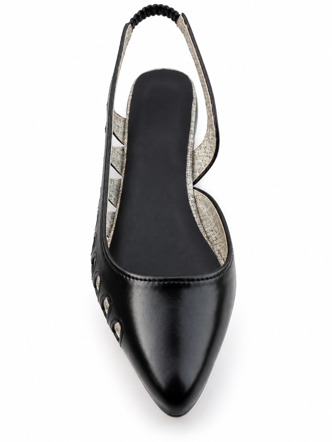Black Pointed Toe Slingback Flats with Cutout Detail