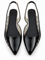 Black Pointed Toe Slingback Flats with Cutout Detail