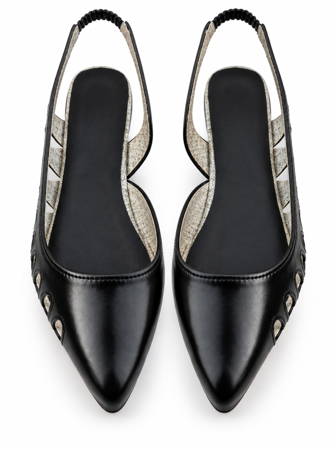 Black Pointed Toe Slingback Flats with Cutout Detail