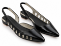 Black Pointed Toe Slingback Flats with Cutout Detail