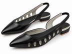 Black Pointed Toe Slingback Flats with Cutout Detail