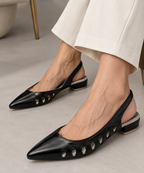 Black Pointed Toe Slingback Flats with Cutout Detail