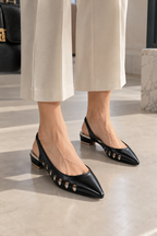Black Pointed Toe Slingback Flats with Cutout Detail