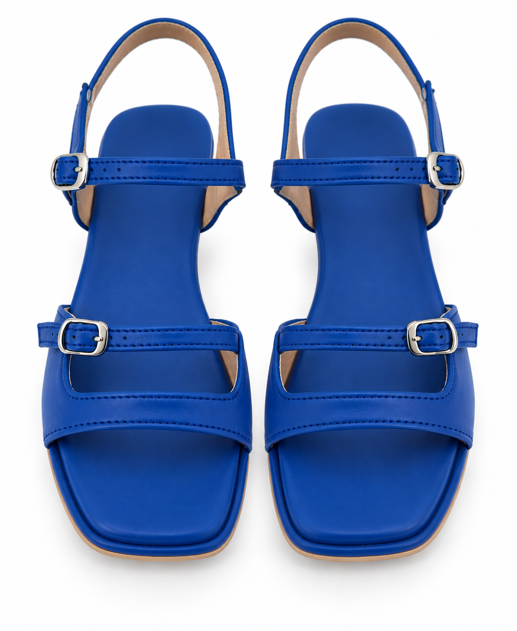 Royal Blue Block Heel Sandals – Square Toe & Double Buckle