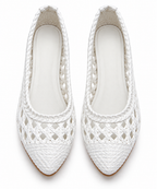 Women's Ivory Woven Ballet Flats | Pointed Toe & Low Block Heel