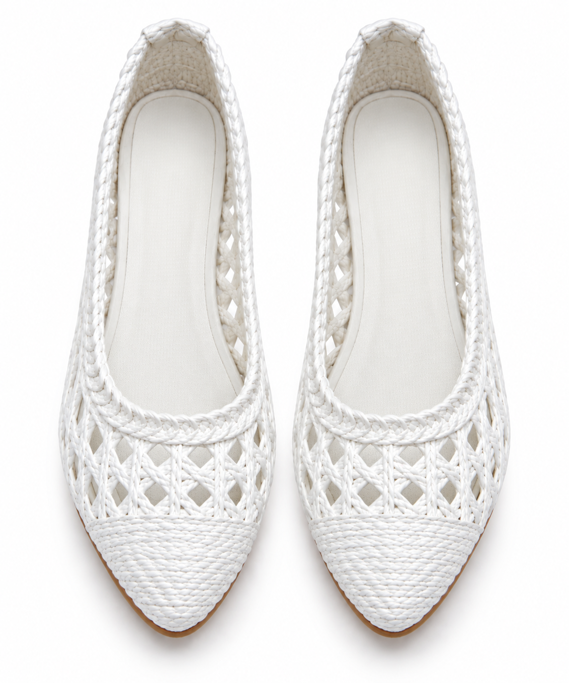 Women's Ivory Woven Ballet Flats | Pointed Toe & Low Block Heel