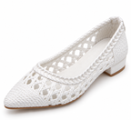 Women's Ivory Woven Ballet Flats | Pointed Toe & Low Block Heel